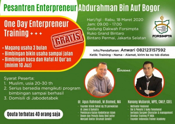 Dicari 40 Pemuda Untuk Pelatihan : One Day Enterpreneur Training